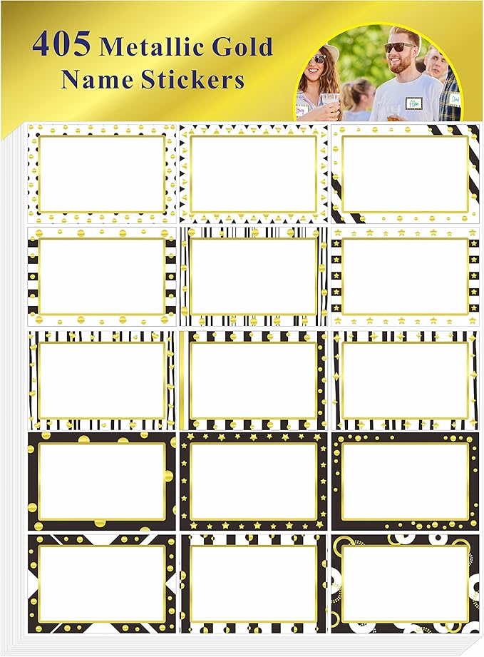 405 PCS Gold Metallic Name Tag, Blank Name Labels in 15 Designs by Stickyourhappymoment