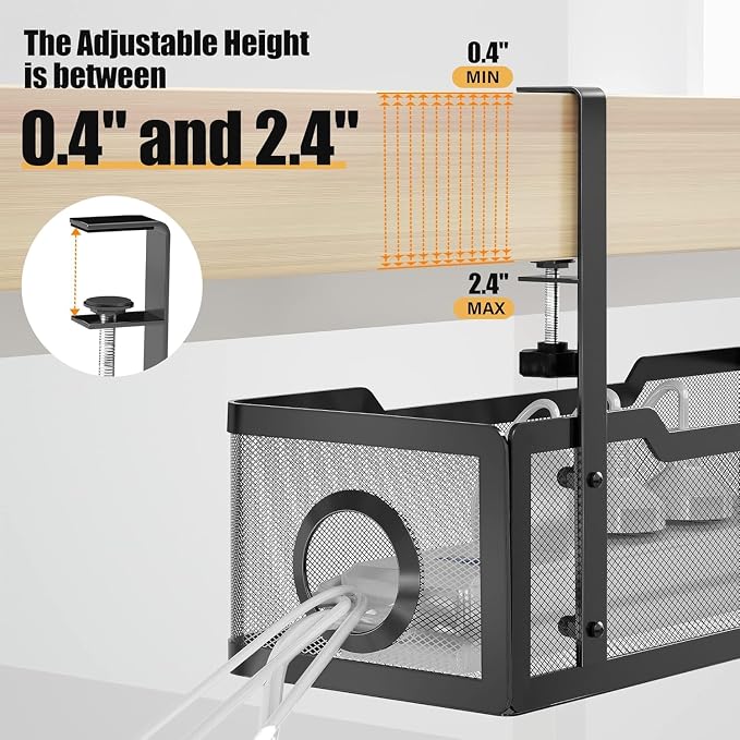 2 Pack Under Desk Cable Management Box Black, Cinati 26.8" Wire Organizers No - Image 2