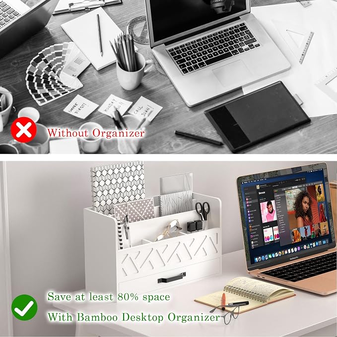WISUCART Bamboo Mail Organizer Countertop Wood Desk Organizer Drawer Tabletop - Image 4
