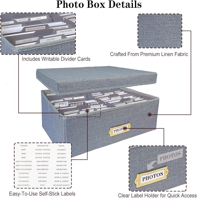 Sprsthai Linen Photo Storage Box – Holds 1700 Photos, 24 Adjustable Dividers & - Image 4