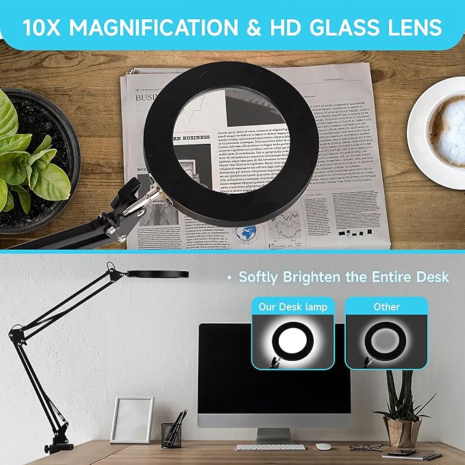 LED Magnifier Desk Lamp with Stand, 3 Color Modes & Stepless Dimming 5-Diopter - Image 5