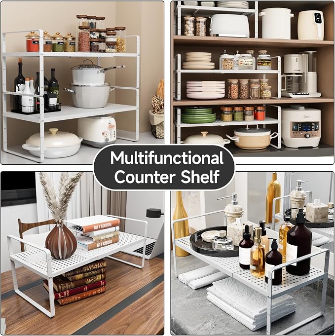 jkxoo Expandable Cabinet Countertop Shelves 16.5-27’’L, Adjustable Metal Spice - Image 6