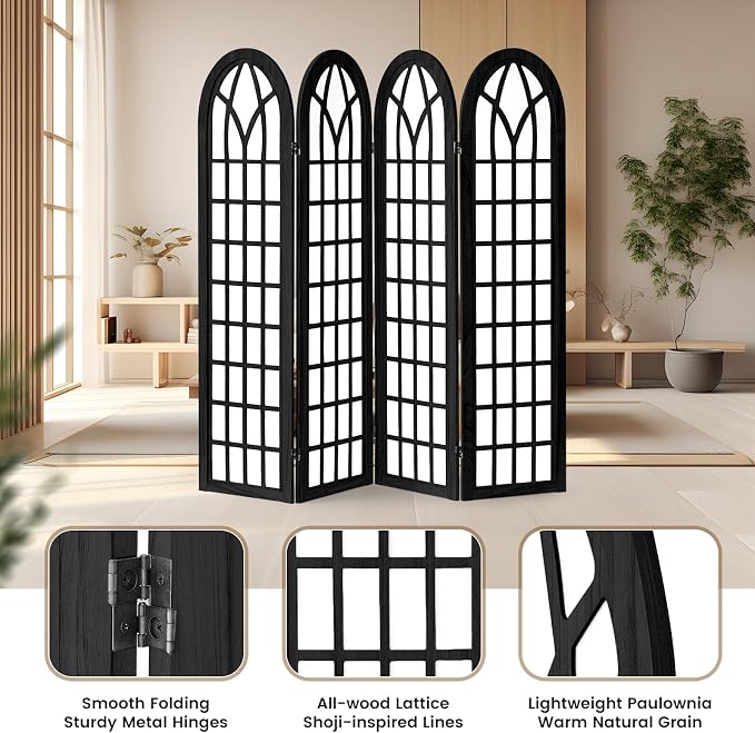ALeesing Folding Room Divider Privacy Screen Freestanding 4-Panel Shoji Style - Image 3