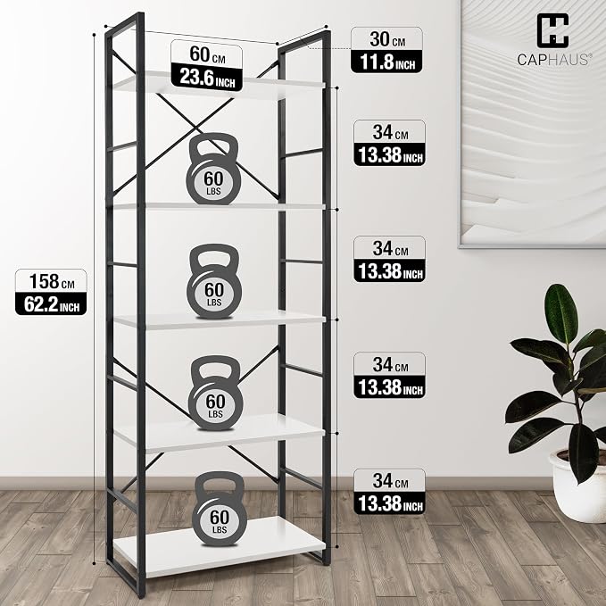 CAPHAUS 5 Tier Bookshelf, 24 Inch Width Free Standing Shelf, Bookcase Shelf - Image 3
