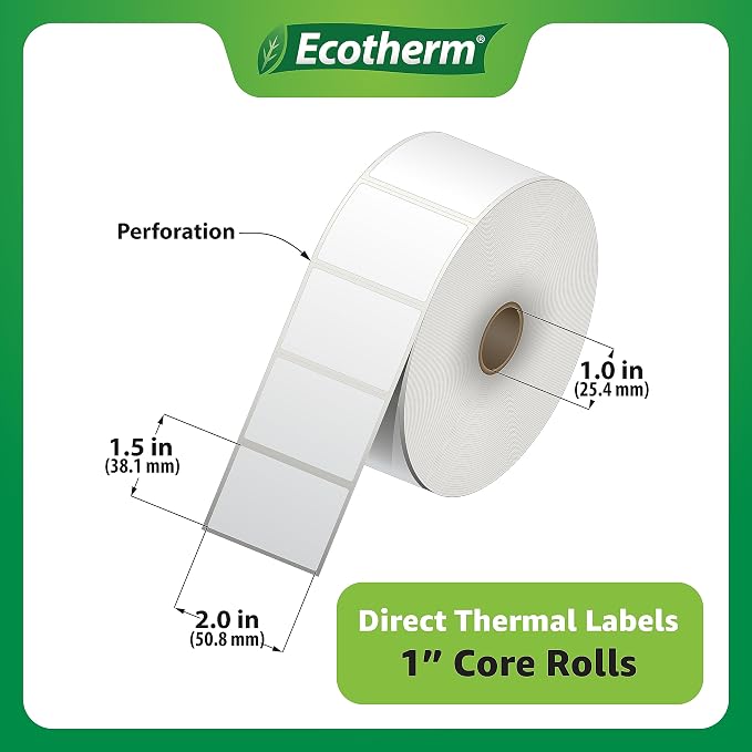 2" x 1.5" Thermal Labels | 6 Rolls | 8220 Labels | fits Zebra, Offnova Thermal - Image 3