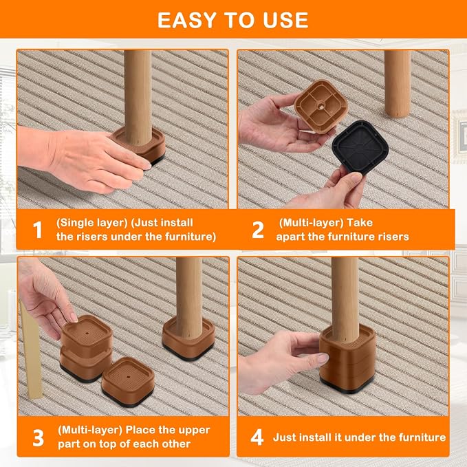 shouwuhho 16 Pack Furniture Risers Adjustable Bed Risers Heavy Duty Lifts - Image 7