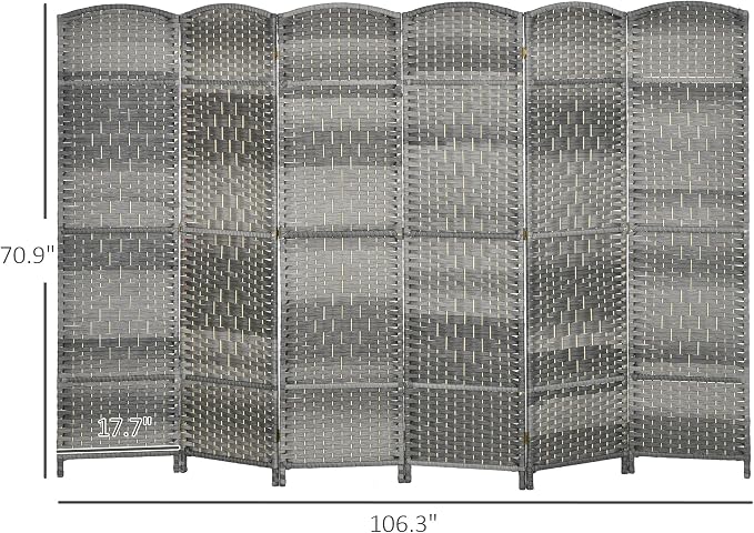 HOMCOM 6 Panel Room Divider, Hand-Woven Freestanding Wall Partition - Image 7