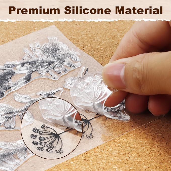 UCEC 4 Sheets Clear Stamps Set for Card Making and 2 Pcs Acrylic Stamp Block - Image 4
