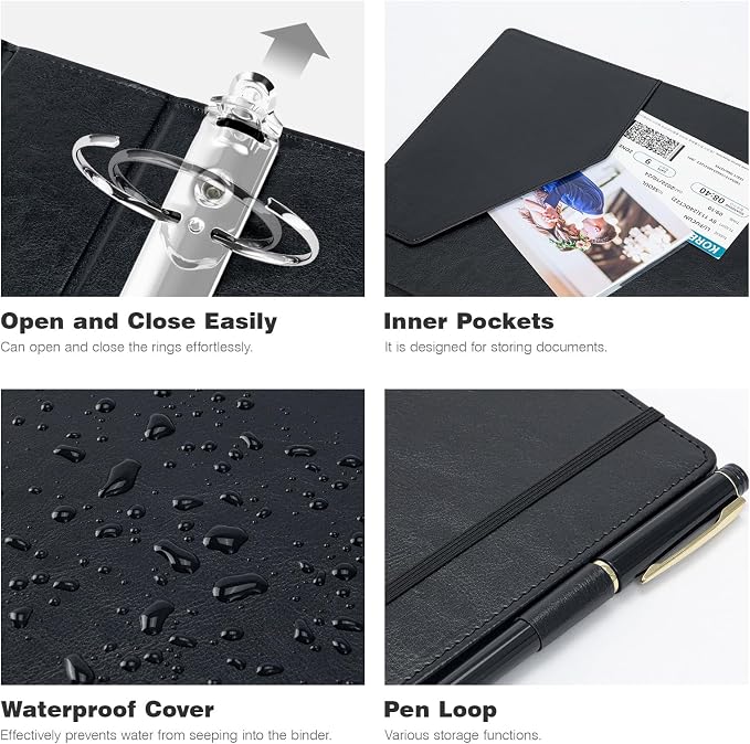 Ospelelf Vintage Hardcover 3 Ring 2 inch Leather Binder, Professional Binders - Image 3