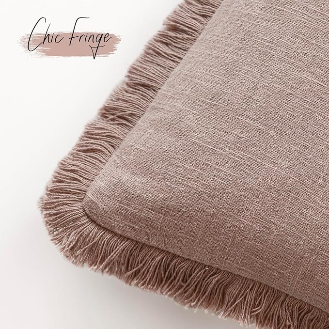Foindtower Set of 2 Decorative Linen Fringe Throw Pillow Covers Boho Farmhouse - Image 3