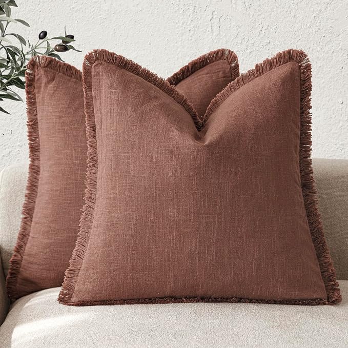 Foindtower Set of 2 Decorative Linen Fringe Throw Pillow Covers Cozy Boho by Foindtower