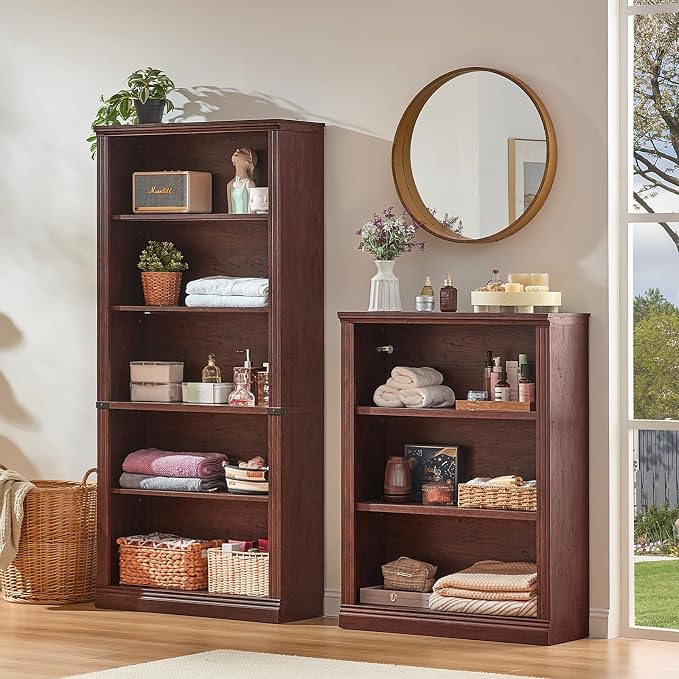 RWYHG 43" Walnut Tall Bookshelf, 3-Tier Thick Wooden Book Shelf - Image 3