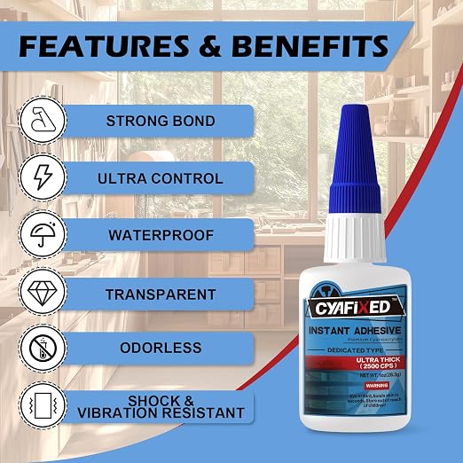 CYAFIXED Professional Grade Cyanoacrylate Super Glue, Ultra Thick Viscosity CA - Image 2