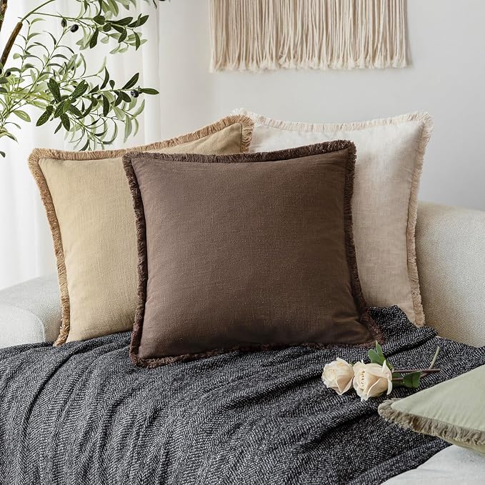 Foindtower Set of 2 Decorative Linen Fringe Throw Pillow Covers Cozy Boho - Image 5