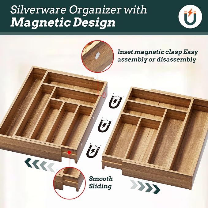 Silverware Organizer Large, Magnetic Connected Expandable 13 Slots Silverware - Image 3