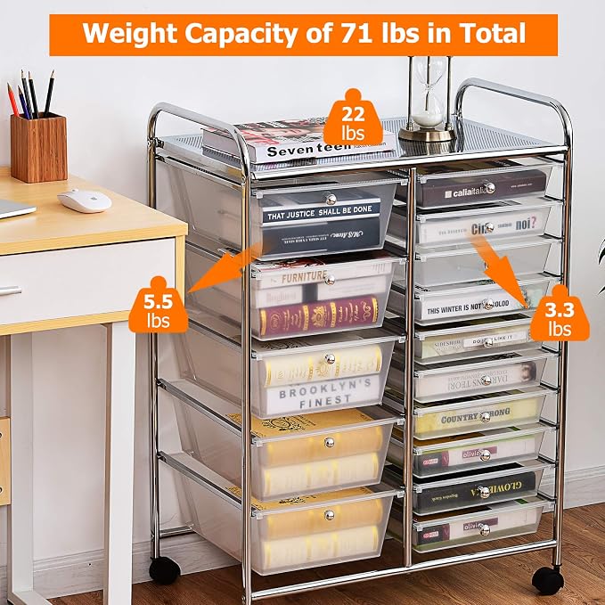 HAPPYGRILL 15-Drawer Rolling Cart, Storage Carts - Image 5