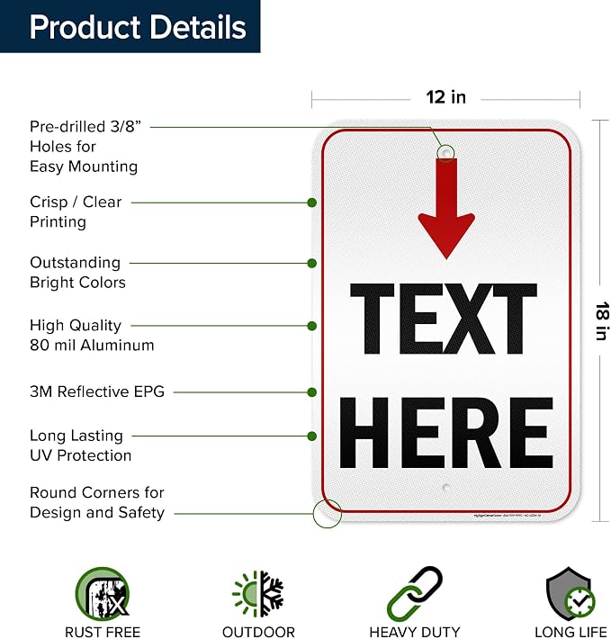 Custom Arrow, Custom Directional Sign, Arrow Down Sign, 12x18 Inches, 3M EGP - Image 6