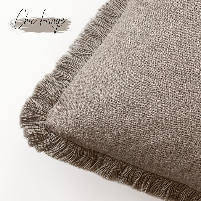 Foindtower Set of 2 Decorative Linen Fringe Lumbar Throw Pillow Covers Boho - Image 3