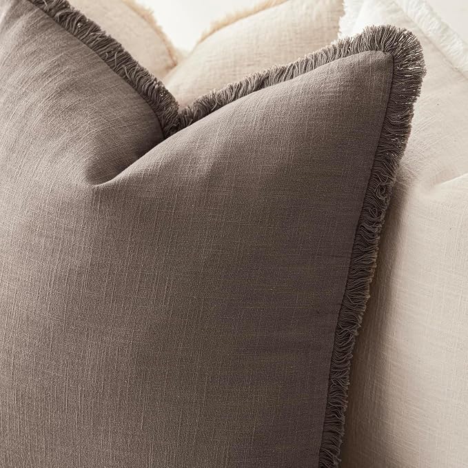 Foindtower Set of 2 Decorative Linen Fringe Throw Pillow Covers Boho Farmhouse - Image 5