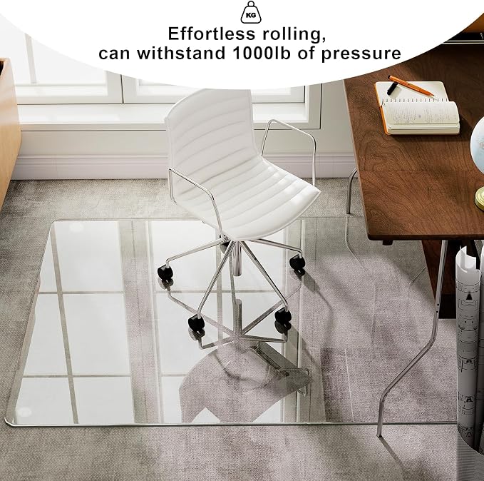 GLSLAND 47"x32" Tempered Glass Chair Mat Heavy-Duty Floor Protector - Image 4