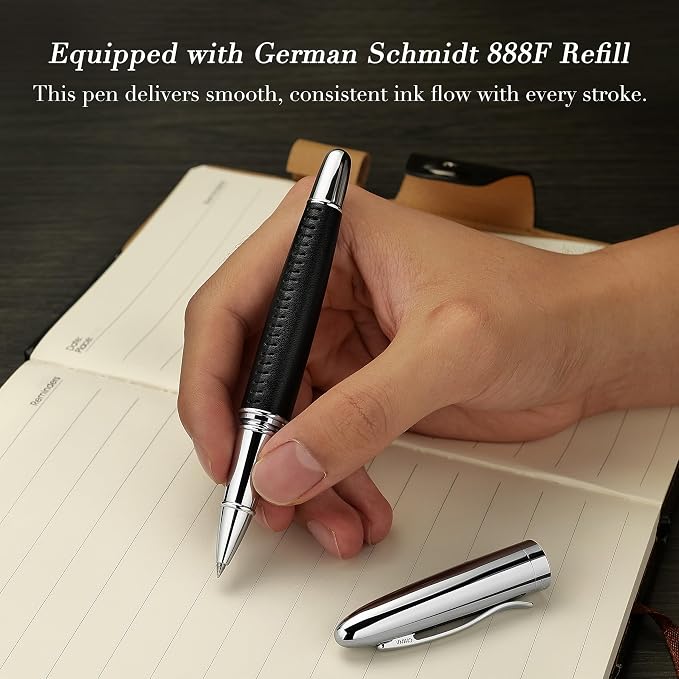 BEILUNER 318 Luxury Leather Pen, Hand-Stitched Premium Leather, Chrome-Plated - Image 4