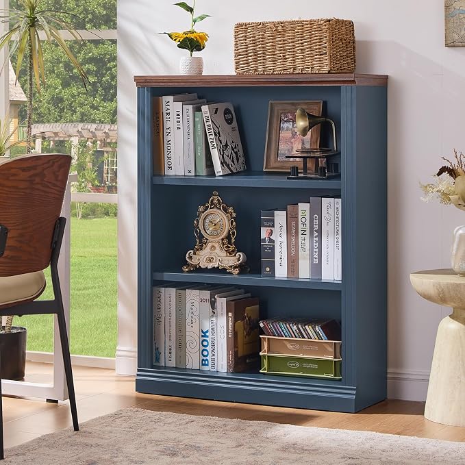 RWYHG 43" Blue Tall Bookshelf Set of 3, 3-Tier Thick Wooden Book Shelf - Image 2
