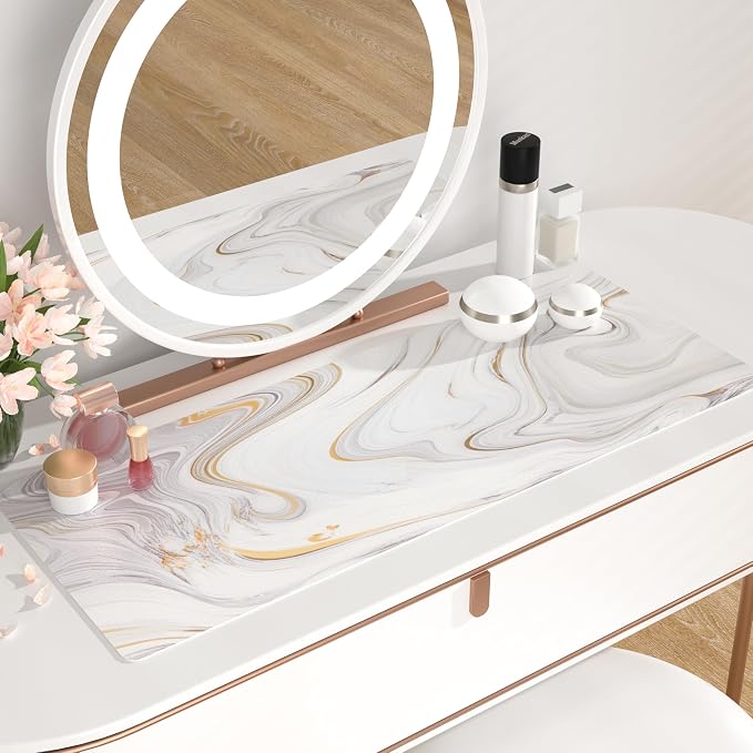 QIYI White Mouse Pad, Cute Marble Large Desk Mat, PU Leather Desk Protector - Image 6
