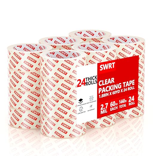 SWRT 2.7Mil Thick Ultra Clear Packing Tape, 24 Rolls Heavy Duty Packaging Tape by SWRT