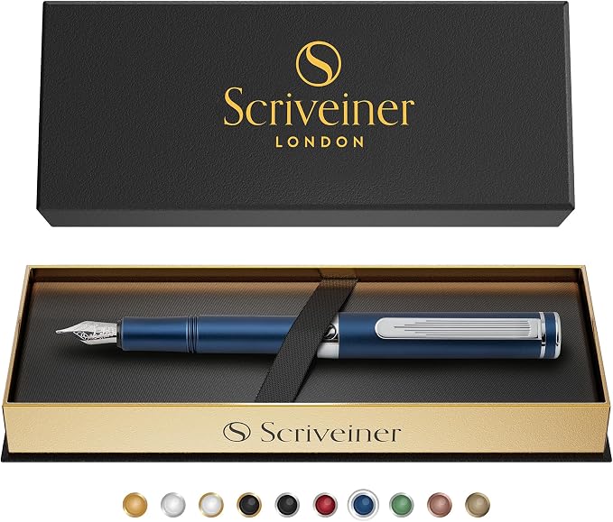 Scriveiner Luxury EDC Fountain Pen, Stunning Matt Blue Pocket Pen, Chrome Finish - Image 9