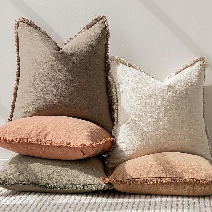 Foindtower Set of 2 Decorative Linen Fringe Throw Pillow Covers Cozy Boho - Image 6