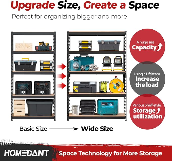 HOMEDANT 47.7" W Deep 5 Tier Heavy Duty Garage Shelving Adjustable Metal Rack - Image 10