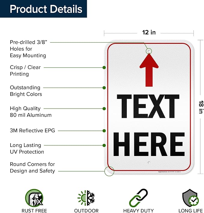 Custom Arrow, Custom Directional Sign, Up Arrow, 12x18 Inches, 3M EGP Reflective - Image 6