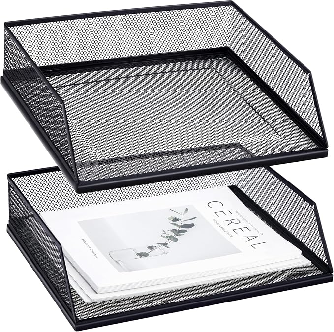 Hicarer 2 Pcs Black Metal Letter Tray Stackable Desk Tray Single Wire Mesh by Hicarer