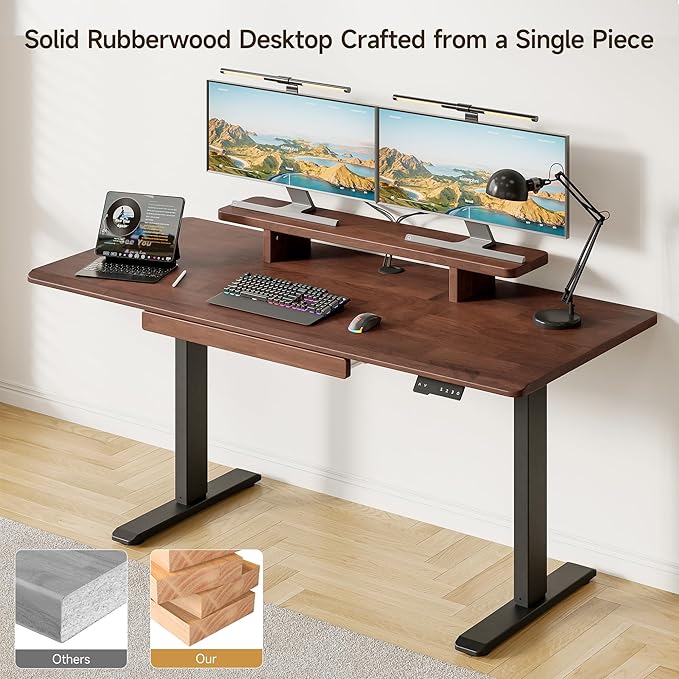 ONBRILL Standing Desk with Drawer, 47x23.6 Inches Solid Wood Desktop Stand Up - Image 4