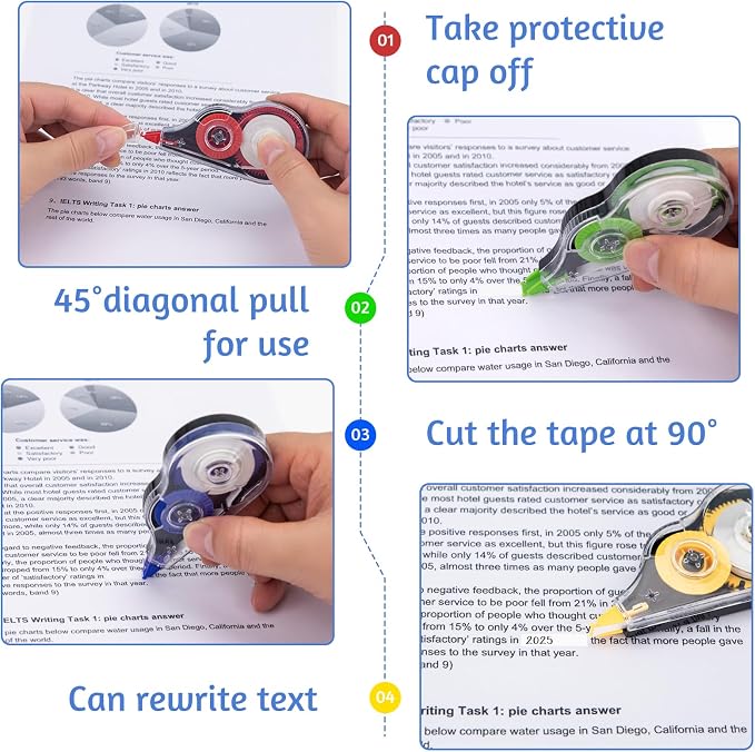 JEFURE 4 Pcs Colorful Correction Tape, 39.4 Ft White Wrong Out Tear-Resistant - Image 4