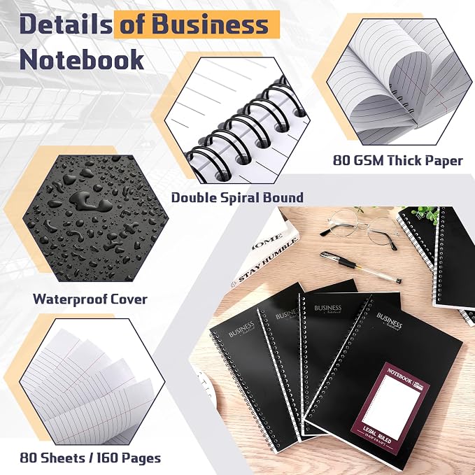 Resurhang 8 Pack Wirebound Business Notebook Legal Ruled Spiral Notebook 8-1/2" - Image 3