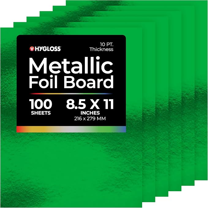 Hygloss Metallic Cardstock Sheets – 100 Shiny Green Sheets, 8.5” x 11” by HyglossProductsInc