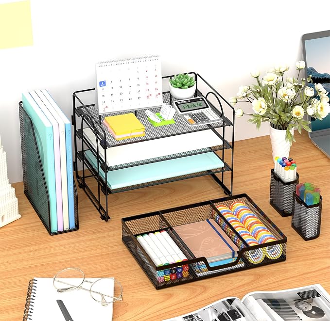Marbrasse Desk Organizer and Accessories，4-Tier Paper Letter Tray Organizer - Image 5