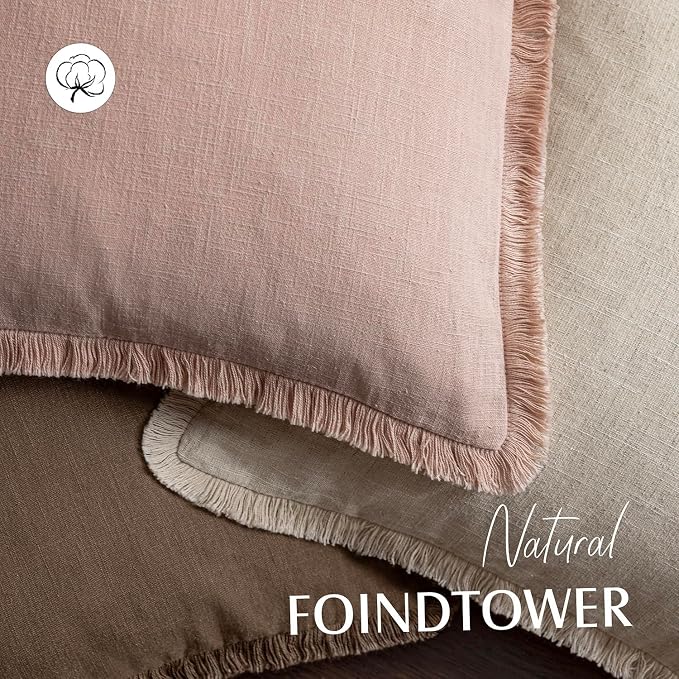 Foindtower Set of 2 Decorative Linen Fringe Lumbar Throw Pillow Covers Boho - Image 4