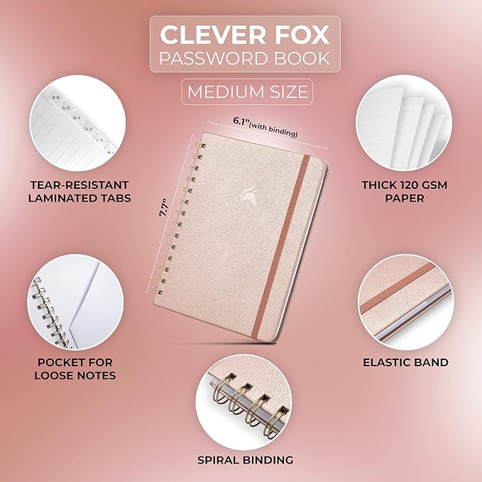 Clever Fox Password Book Spiral – Internet Address & Password Organizer - Image 2