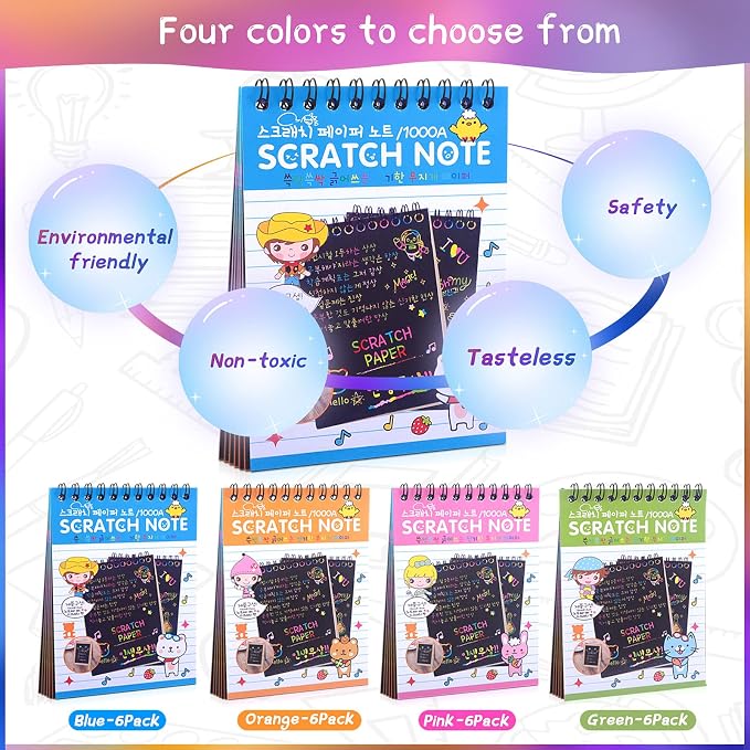 POKONBOY 24 Pack Rainbow Scratch Paper Arts Notebooks, Scratch Note Pads - Image 4