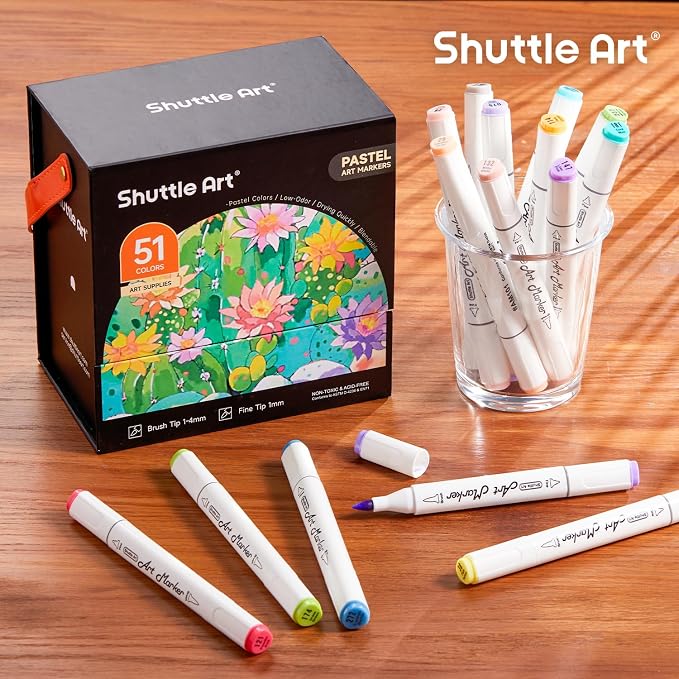 Shuttle Art Pastel Alcohol Markers Brush tip, Dual Tip Brush & Fine Tip Art - Image 8