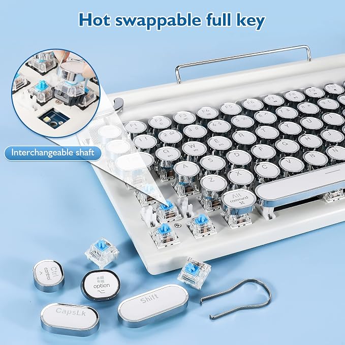 Adventurers Retro Typewriter Keyboard, 75% Layout 83 Keys Wireless Keyboard - Image 4