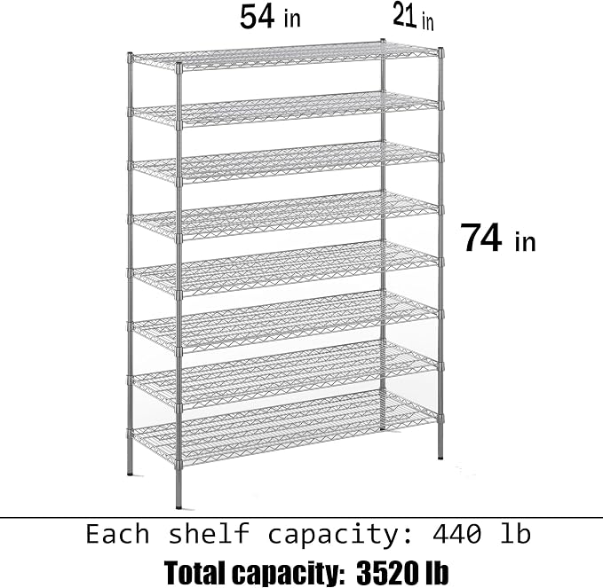 Regal Altair 21" Deep x 54" Wide x 74" Height Wire Shelving Kit | 8-Tier | NSF - Image 3