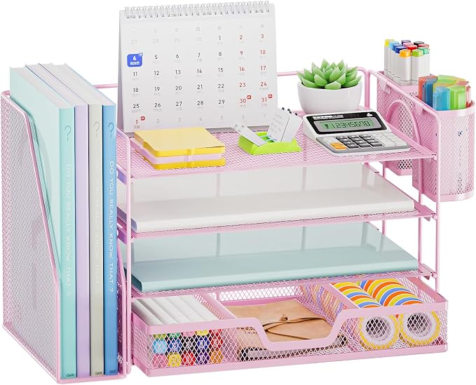 Marbrasse Desk Organizer and Accessories，4-Tier Paper Letter Tray Organizer - Image 8