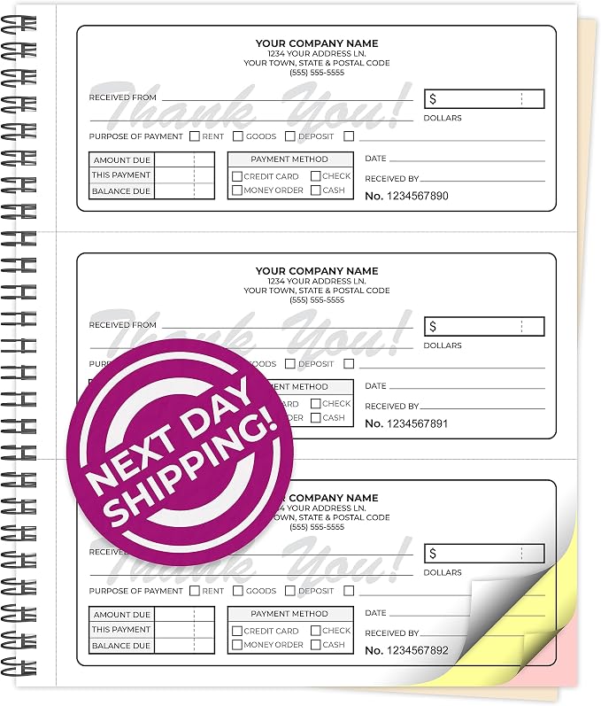 Custom 8.5" x 7" Carbonless NCR Books in 3-Part Triplicate Invoices, Work Orders by PrintPPS