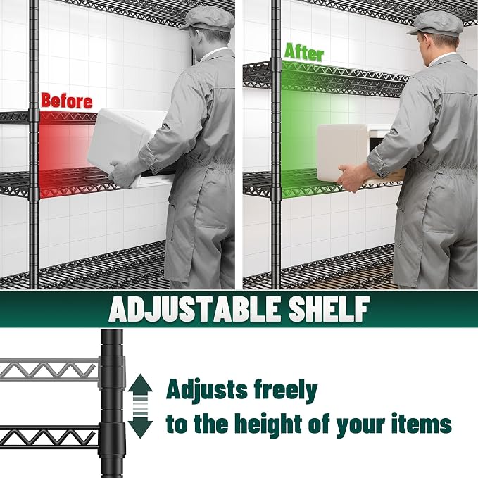 DurayLoly 2500 LBS Shelf Storage Shelves 68.1" W Wire Shelving Unit, Garage - Image 6