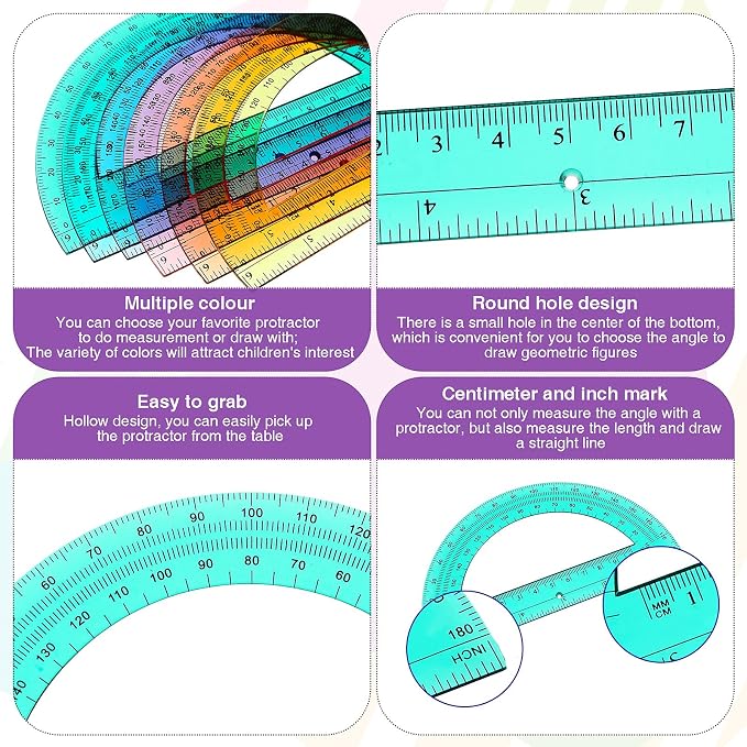 Zonon 12 Pieces Protractors Bulk Plastic 180 Degrees 6 Inch Translucent - Image 3