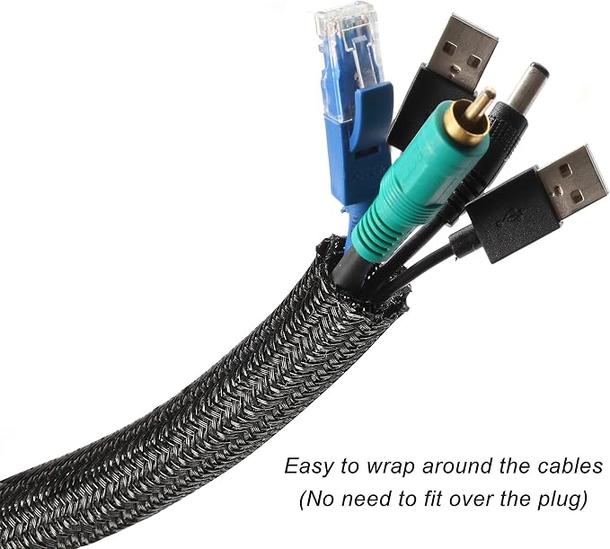 CrocSee 25ft - 3/8 inch Braided Cable Management Sleeve Cord Protector - - Image 2
