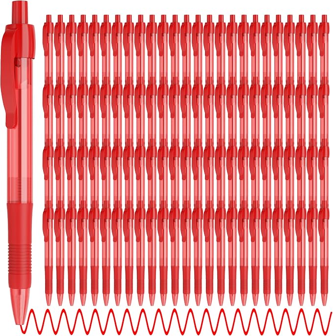 deegtran Pens Bulk, 100 Pack No Bleed Red Ink Click Pens by DEEGTRANPENS